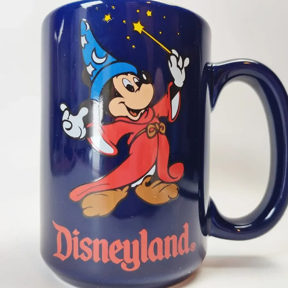 Disneyland Sorcerer Mickey Mug Fantasia Disneyland Ceramic Thailand Vintage Blue